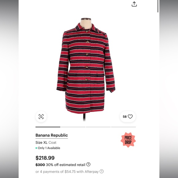 Banana Republic Red & Blue Striped Nautical Coat Gold Buttons - Picture 15 of 15